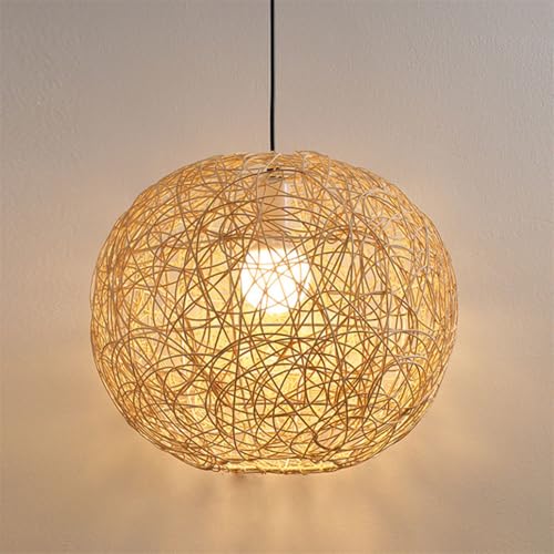 Suspension en rotin naturel de 20cm, luminaire cage E27 style japonais pour votre couloir