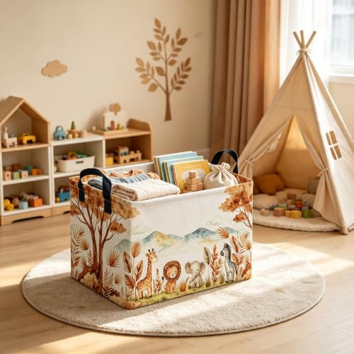 Image of Rectangular Animal Baskets,Animal Storage Bins with Handles for Room Decor,Book Storage Bin,Shelf Basket(Free animals)