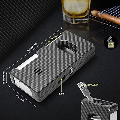 Bestcatgift Carbon Fibre Texture All-In-One Torch Cigar Lighter With Cigar V Cutter | Cigar Punch | Cooling Holes | Gas Window | Refillable Butane | Luxurious Gifts For Men #TOP1