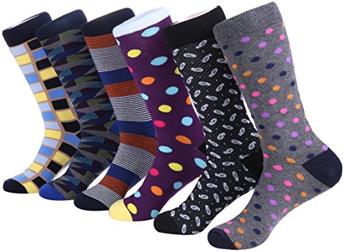 Marino Mens Dress Socks - Fun Colorful Socks for Men - Cotton Funky Socks - 6 Pack