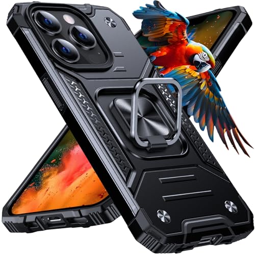 Image of Anqrp Heavy Duty Case for iPhone 14 Pro Case with Enhanced Ring Holder Grip Stand, Military Grade Shockproof Rugged Drop Protective Silicone Hard Slim iPhone 14 Pro Phone Case Cover, Matte Black