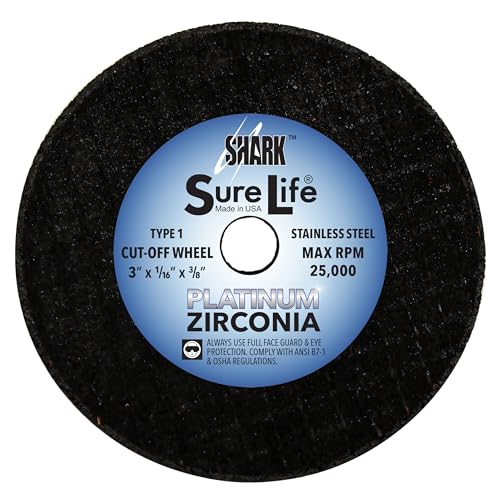 Shark 12757 3-Inch by 1/16-Inch by 3/8-Inch 36-Grit Zirconia Double Reinforced Cut-off Wheels, 6-Pack