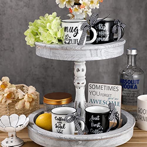 Romooa 4 Pieces Mini Coffee Mugs Farmhouse Coffee Cups Ceramic Espresso Mug Set With Handle Tiered Tray Decor Coffee Bar Coffee Station Centerpieces Housewarming Birthday Gift For Coffee Lovers #TOP6