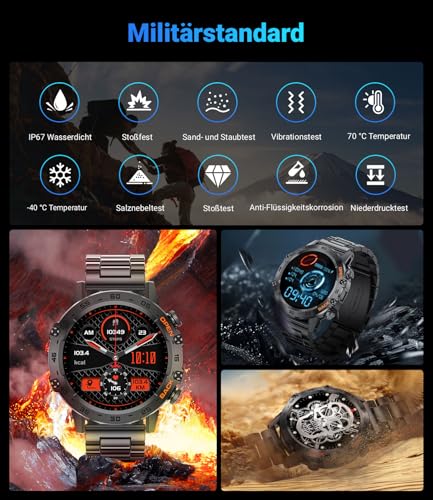 LIGE Smartwatch Herren mit Telefonfunktion, 1,39 Zoll Militär Smart Watch mit 24H Herzfrequenz,...
