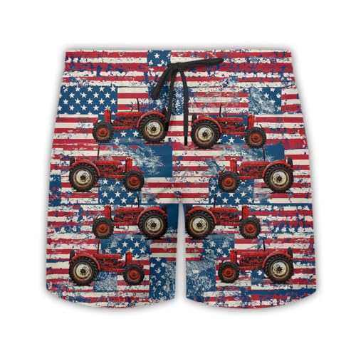 Tractor Farm Mens Swim Trunks - Farmhouse Hawaiian Mens Swim Short Beach Shorts TU-SH-60
