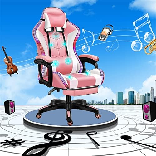 FXXXYSH New Improve – Gaming Chair with Audio system,Gaming Chair with LED Mild,5 Level Therapeutic massage Ergonomic Excessive Again PU Swivel Recreation Chair Gaming Chairs for Teenagers with Footrest,Pink