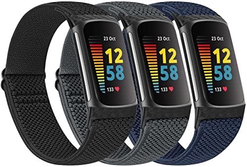 Huamanlou Elastic Sport Loop Straps Only Compatible with Fitbit Charge 5 Strap, Soft Adjustable Breathable Nylon Replacement Wristband for Women Men
