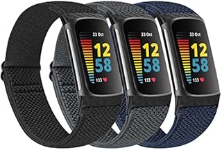 Huamanlou Elastic Sport Loop Straps Only Compatible with Fitbit Charge 5 Strap, Soft Adjustable Breathable Nylon Replacement Wristband for Women Men