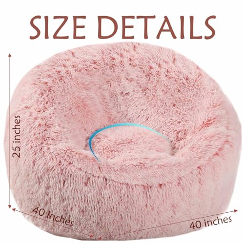 Image of Plush Faux Fur Bean Bag Chairs, Memory Foam Filled Sofa Chair Shape Bean Bag for Adults /Teens /Kids, Ultra-Soft Lazy Sofa for Living Room Bedroom College Dorm, Pink