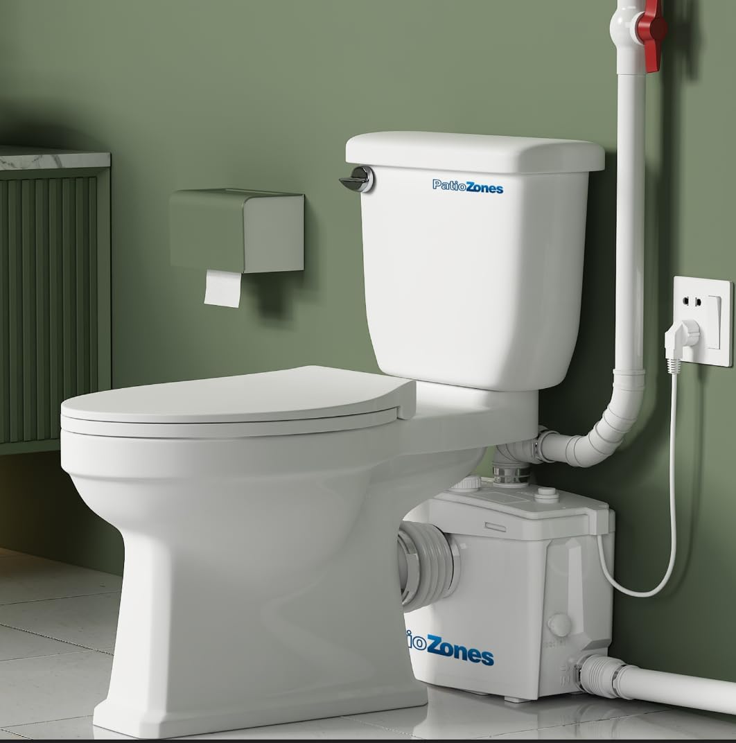 800W Upflush Macerating Toilet for Basement, HIGH POWER Macerator Grinder Pump for Sink/Shower/Bathtub/Laundry, Two Piece Tall Toilet (with Extension Pipe), 36ft Vertical /360ft Horizontal