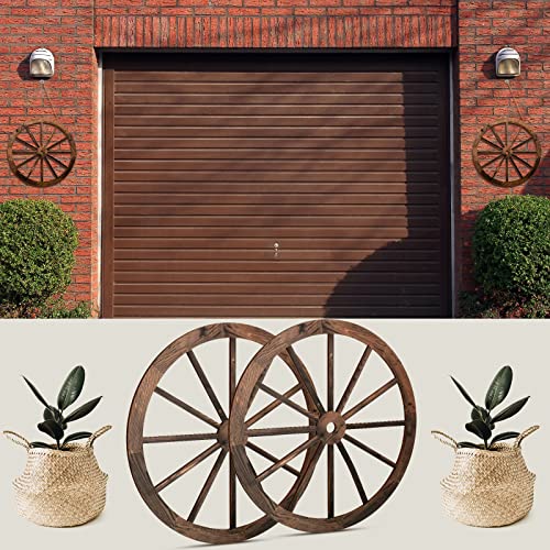 Qunclay 2 Pcs 12 Inch Wagon Wheel Decor Wooden Western Cowboy Party Decorations Vintage Rustic Wagon Wheel Wood Cartwheel Decor For Bar Garage Indoor Outdoor (Brown) #TOP4