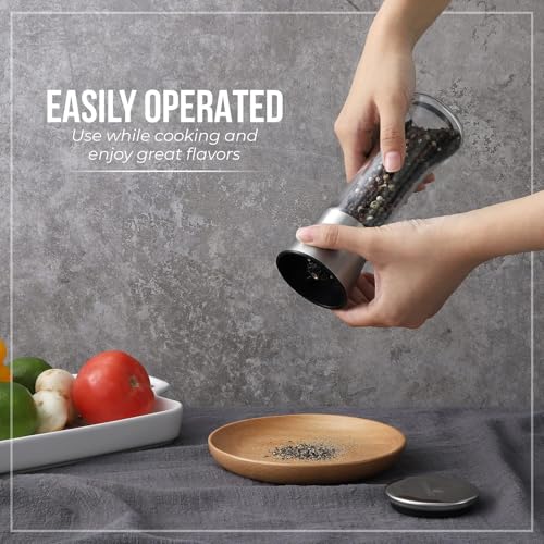 Image of Pepper Grinder or Salt Grinder, Best Spice Mill with Ceramic Blades, Adjustable Coarseness, Black Pepper Mill Grinder Shaker Steel Lid, Big Pepper Mill / 2PCS