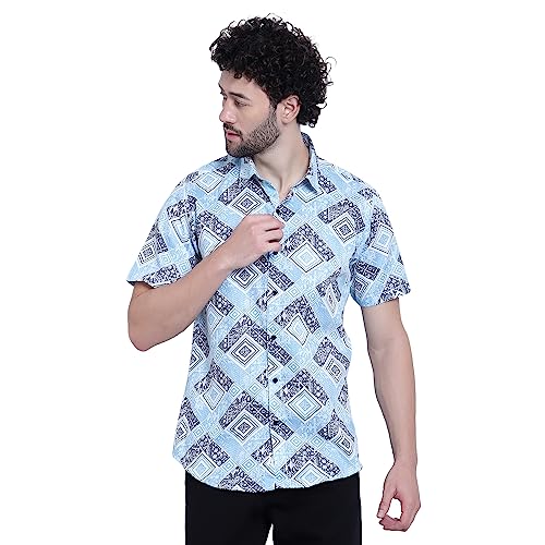 Image of WEFTIN [LIVE IN LIFESTYLE] Men's Wear Shirt for Outdoor & Indoor Casual Wear 100% Cotton Fabric All Pattern Printed Shirt in Half Sleeve (R16002 Half)