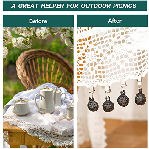 Sungmor Cast Iron Heavyweight Tablecloth Weights - 4 Pack Antique Dark Brown Round Clew Pendent Clips Weights Kit - Heavy Duty Table Cloth Cover Clamps For Home Garden Party Wedding Camping Picnic #TOP3