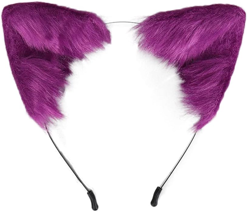 Handmade Fox Cat Ears Headband Animal Ears Hair Hoop for Halloween Costume Cosplay Party Headwear (Purple)
