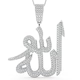 The Jewelers House Real Genuine 6.00 Cwt VVS1 Moissanite Diamond Iced Out Arabic Allah Islamic Muslim God 14K Gold Finish Custom Pendant Charm Necklace, Free Chain (White Gold Finish)