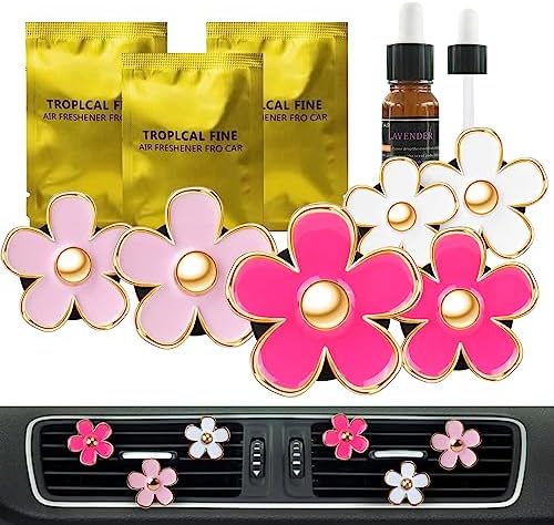 Cute Gifts Pink Car Decor Accessories for Women Teens, 6pcs Car Scent Air Fresheners Vent Clips, Girly Daisy Flower Decorations Interior Aesthetic Things, Car Perfume Stuff for Her Mom Girls