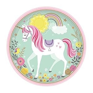 Amscan 551929 AM – bord Magical Unicorn, 8 stuks, diameter 22,8 cm, papier, wegwerpborden, kartonnen borden