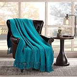 HOMEIDEAS Warm Tassel Knit Blanket Throw Size for...
