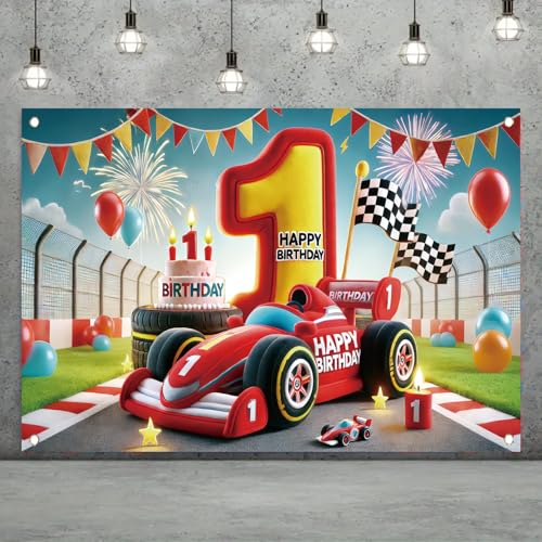Image of Racing Car Birthday Backdrop Banner - High-Speed Racing Car Party Decoration, Photo Booth Background, Motorsport-Themed Birthday Celebration, 71x43 Inch Party Decoration