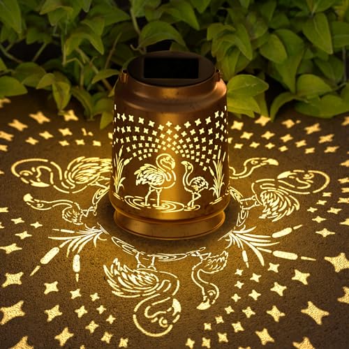 Flamingo Solar Lantern for Garden Outdoor Decor – Hanging Metal Light Decoration for...