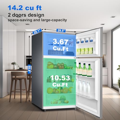 Smeta DDT-517WSMU Top Freezer Fridge, Counter Depth Refrigerator Frost Free 14.2 Cu Ft Kitchen Refrigerator thumb #1