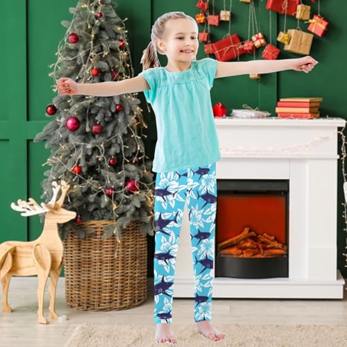 Girls' Leggings Shark Navy Tropical Flower Ankle Length Printed Leggings Comfort Pants for Kids 4-10 Years3