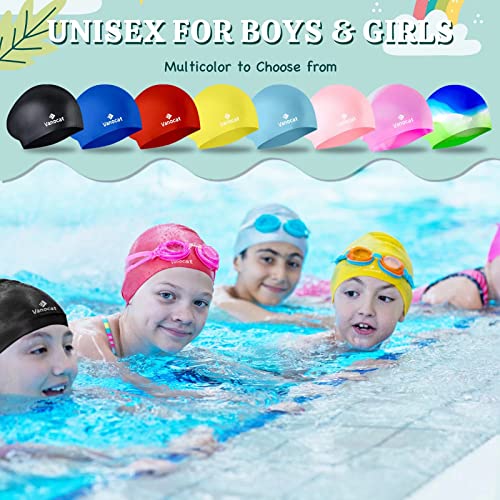 2 Pack Kids Swim Caps For Long/Short Hair, Unisex Silicone Swimming Cap For Age 3-15 Children Toddler Youth Teen, Waterproof Shower Cap Bathing Hats For Girls Boys With Ear Plugs & Nose Clip-9 #TOP5