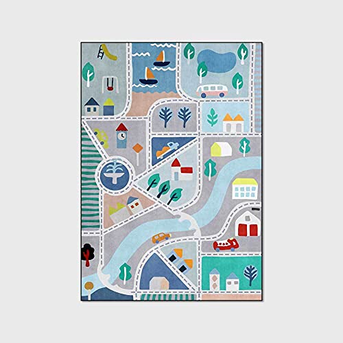 Kinderteppich Babyteppich Teppich für Kinderzimmer Cartoon Stadt Laufstraße hellblau grün 120 x...