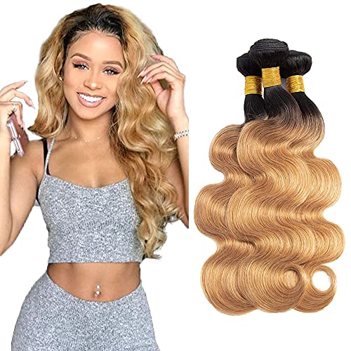 Honey Blonde Bundles Ombrev Human Hair Body Wave Bundles 100% Unprocessed Brazilian Virgin Human Hair 1b/27 Ombre Black