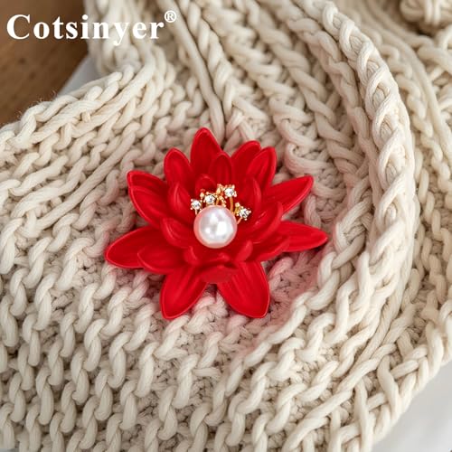 Image of Red Rose Brooch for Women - Elegant Costume Jewelry Pin for Dresses, Hats & Scarves