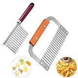 2 Pieces Crinkle Cutters for Vegetable Potatoes Fries Stainless Steel Wavy Slicers Kitchen Crinkle...