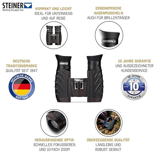 Image of Steiner Safari UltraSharp 10x26 Binoculars, Compact, Large Magnification, Robust, Waterproof, Ideal for Travel, Hiking, Concerts, Sports and Nature Observation