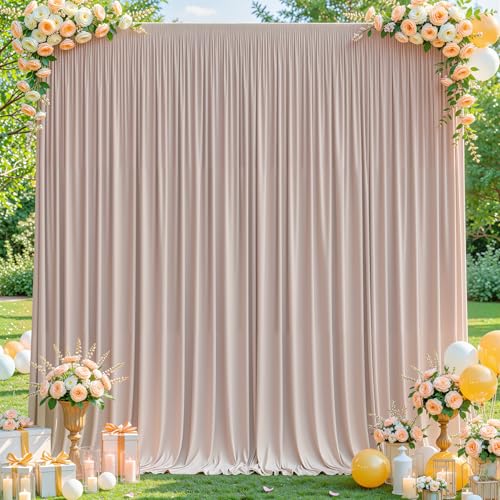 10x10ft Nude Backdrop Curtains for Wedding Parties Wrinkle Free Photo Backdrop Curtains Drapes for Photography Birthday Baby Shower Soft Fabric Party Backgournd for Photoshoot 5x10ft, 2 Panels