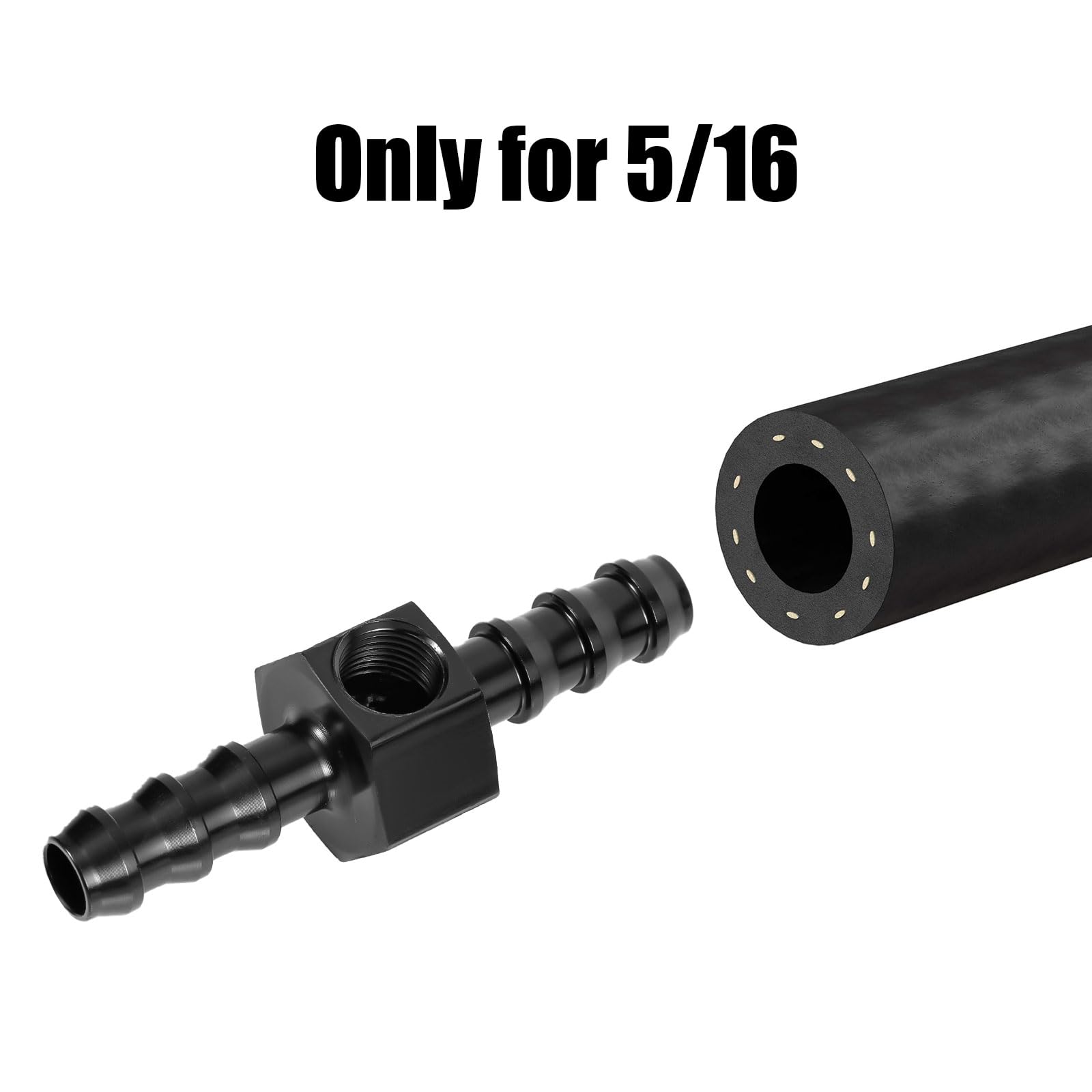 Adattatore Raccordo Manometro Pressione Carburante 5/16 Barb, Connettori Manometro Pressione Carburante Linea Alluminio Alta Qualità Adattatore per Manometro Pressione Carburante 5/16(Nero)
