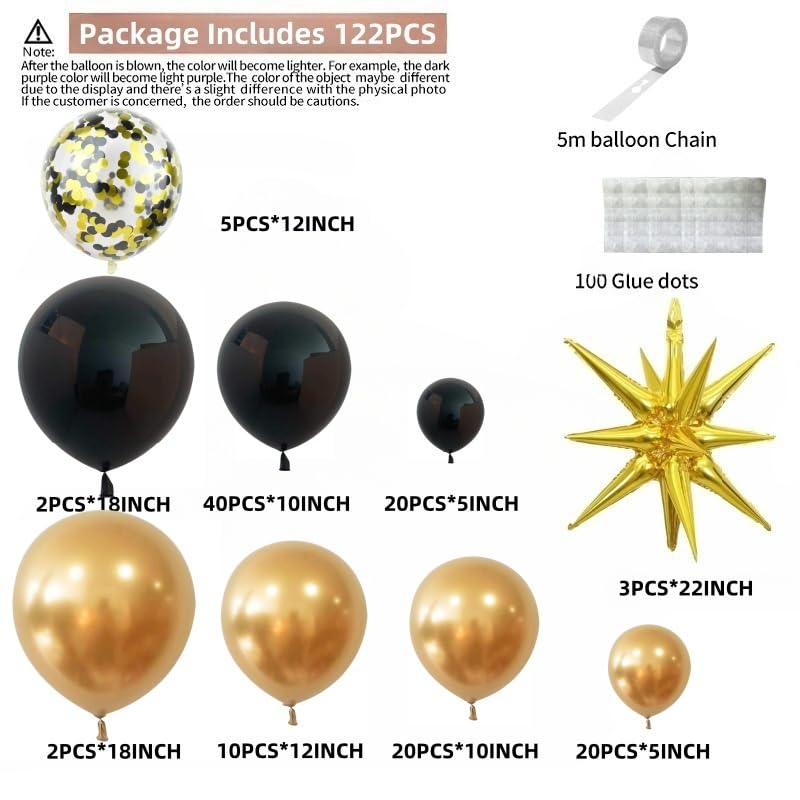 Image of Black Gold Balloons Arch Garland Kit Star Balloon Black Gold Confetti Balloons for Graduation Birthday Wedding Anniversary Baby Shower Party Decoration Balloons