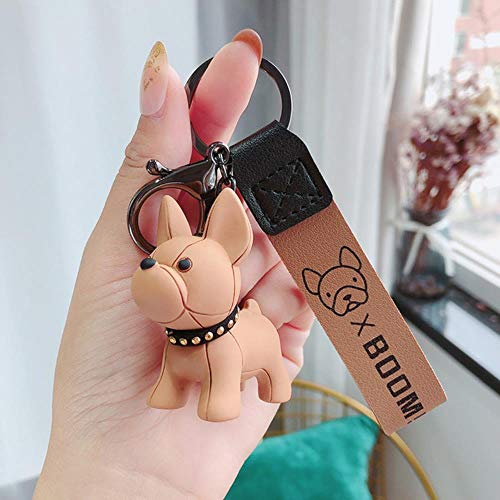 Preisvergleich Produktbild Zent French Bulldog Schlüsselbund Cartoon Leder Tier Hund Schlüsselanhänger Inhaber Charm Trinket Tasche Schlüsselanhänger Auto Headset Schlüsselring Zubehör, Dunkelbraun