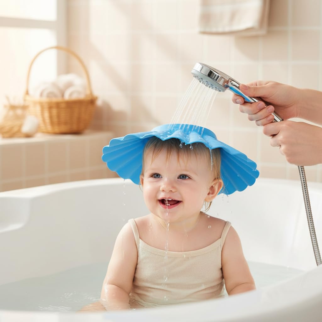 Safe Shampoo Shower Bathing Protection Soft Cap Hat for Toddler's, Baby ,Children & Kids to Keep the Water Out of Their Eyes & Face (Blue)