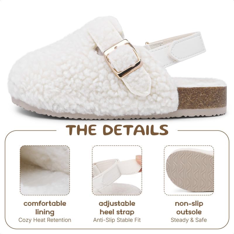 HOMEHOT Girls Clogs Kids Sandals with Fur Cork Adjustable Buckle Mules Cork Footbed