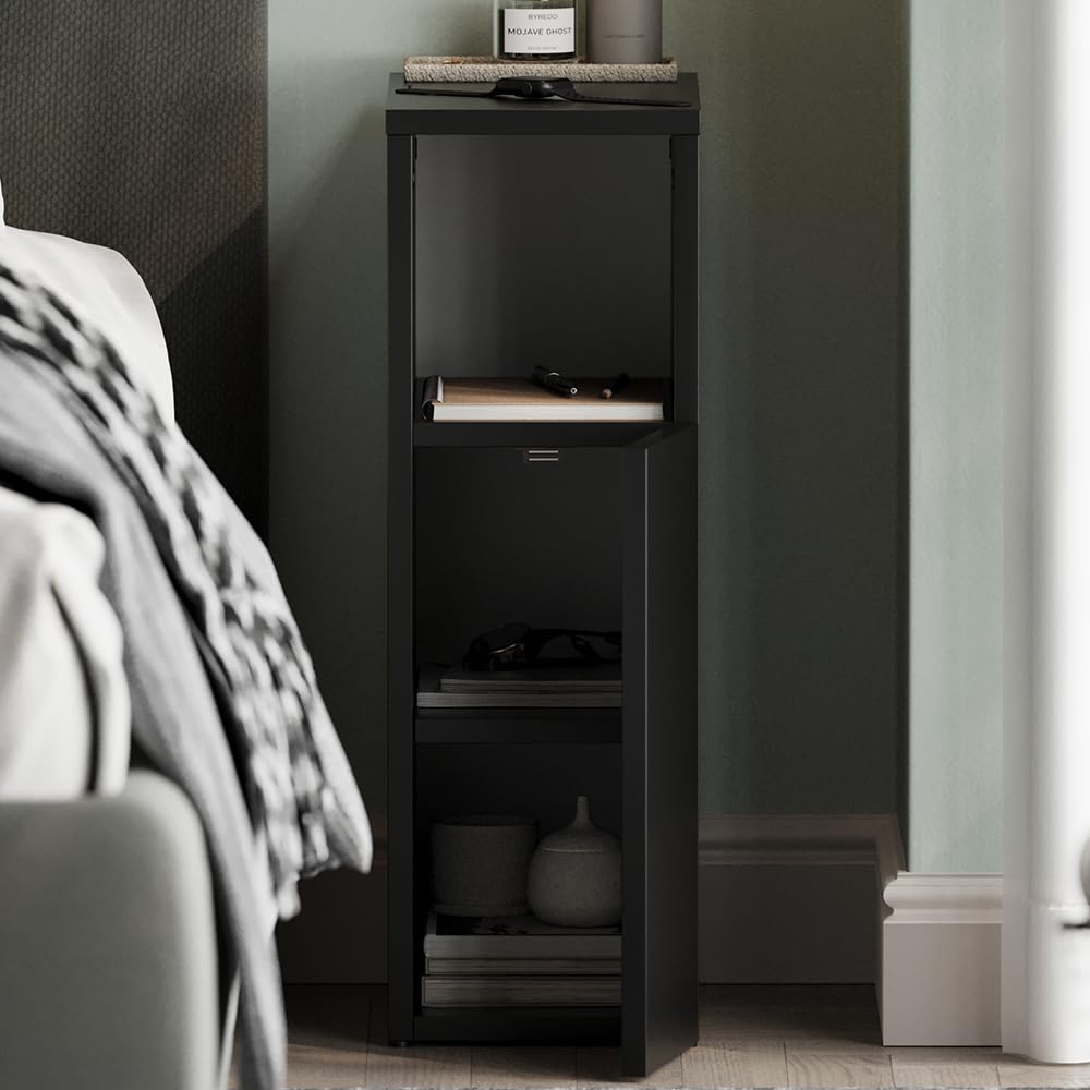 Vicco Comodino camera da letto Enton, Nero, 20 x 59.5 cm con 1 porta, adatto come superficie d'appoggio accanto al letto