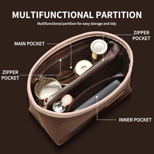 Image of Doxo Purse Organizer Insert & Base Shaper 2pc Set, Felt Handbag & Tote Bag Fit LV Speedy 20(S-Brown)