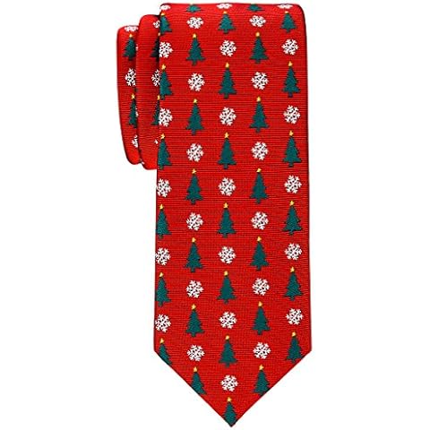 Retreez Classy Christmas Tree and Snowflakes Woven Microfiber 2.4" Skinny Tie - Red Cover