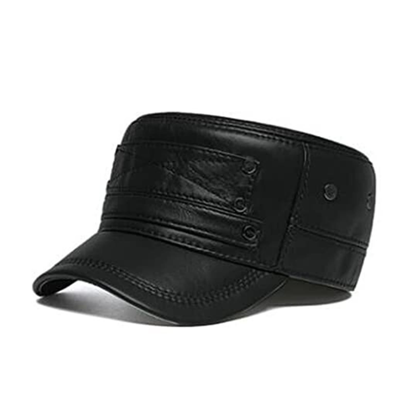 Men's Warm PU Leather Flat Cap Vintage Newsboy Beret Driving Irish Hat - Dark Brown(Black)