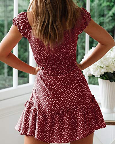 Image of Womens Summer Sundress Ruffle Sleeve Sweetheart Neck Print Mini Dress