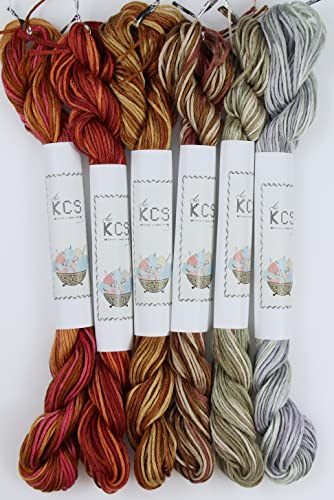 Image of KCS Big skeins of 25 Meters Size 25 Color Variegated Cross Stitch Stranded Threads,6 skeins,22