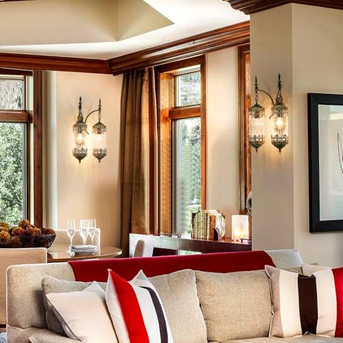 Image of Rustic Glass Wall Sconce Vintage Antique Gothic Wall Light Fixture Retro Farmhouse Mid Centry Lantern Wall Sconce for Bedroom, Living Room, Mirror, Brush Gold