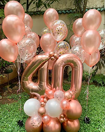 Image of 40 Inch Rose Gold 40 Number Balloons Giant Jumbo Huge 40 Foil Mylar Helium Number Digital Balloons Rose Gold Birthday Mylar Digital Balloons 40th Birthday Party 40th Anniversary Events Party