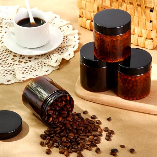 Image of Patelai 4 Pcs Plastic Jars Wide Mouth with Lids,8 Ounce,Amber