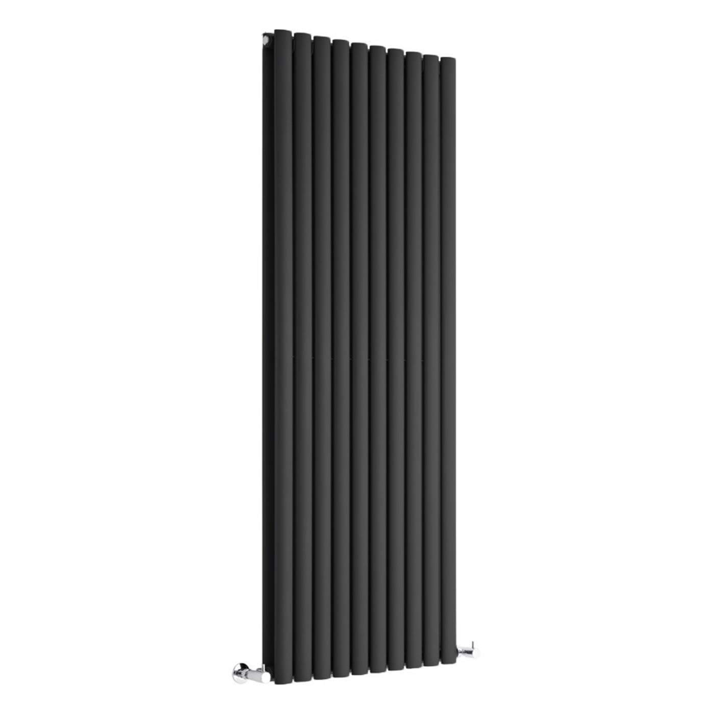 Milano Aruba Black Vertical Double Oval Panel Radiator - 1600mm x 590mm