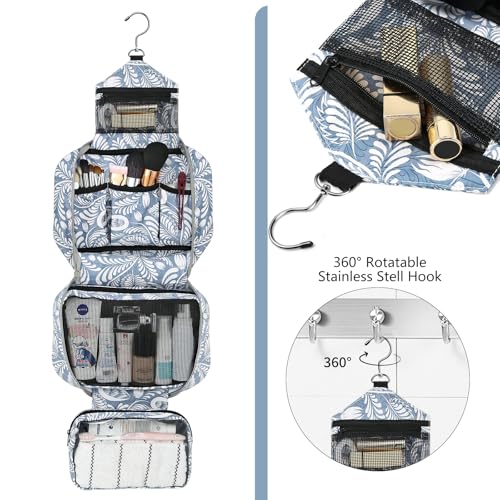 Trousse de toilette à suspendre - Kit de voyage pour homme et femme, Trousse de toilette de grande capacité améliorée avec 4 compartiments, Trousse de maquillage pliable de taille compacte – Image 3